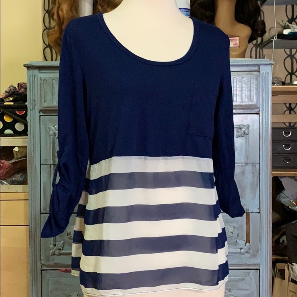 Jersey blue striped top size medium